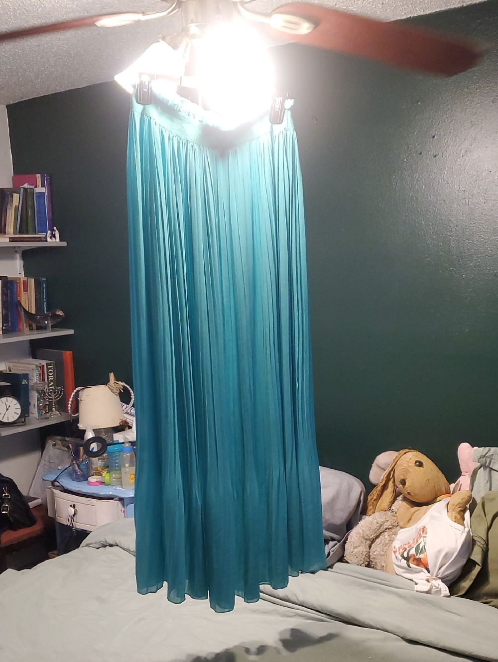 Long Teal Pleated Maxi Skirt